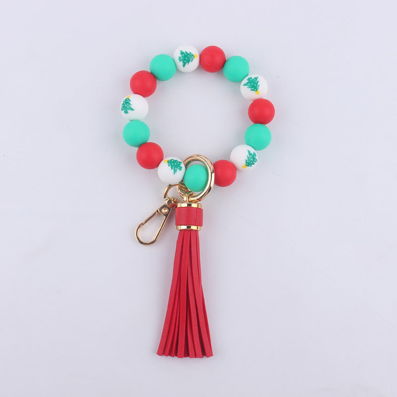 Wholesale Silicone Christmas Leather Tassel Bracelet Keychain