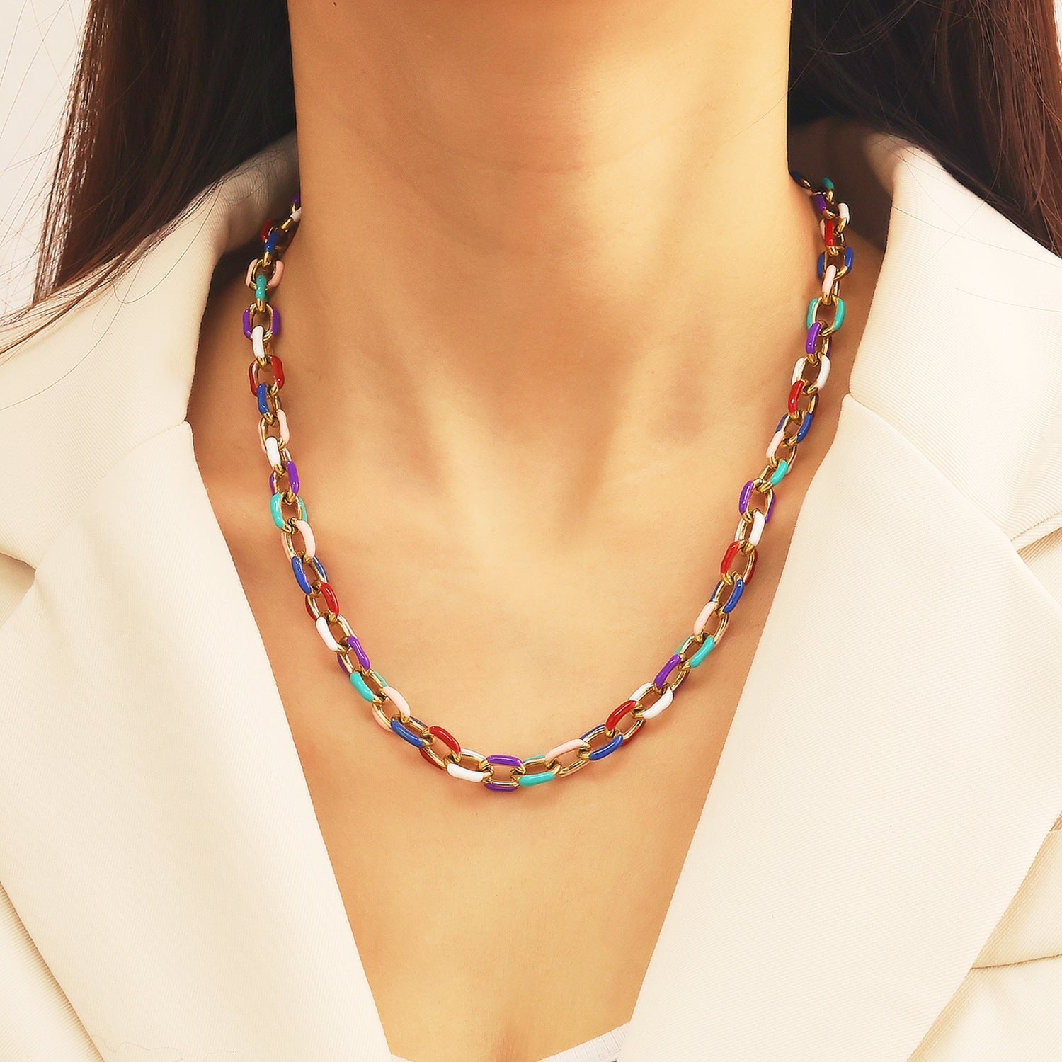 Wholesale Titanium Steel Enamel Drop Glue Seven Color Cuban Necklaces