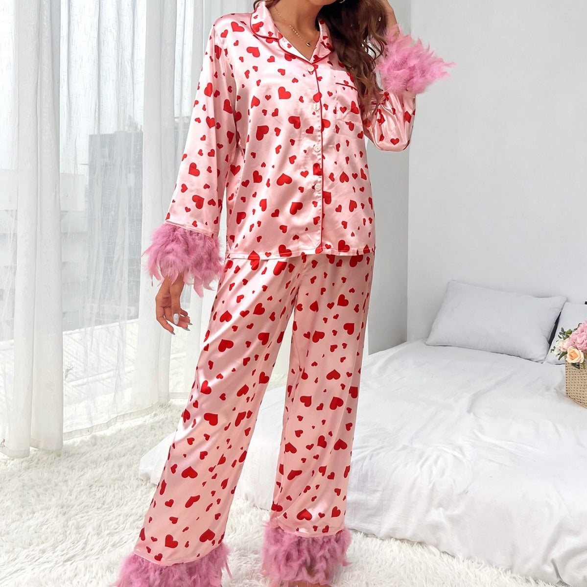 Wholesale Valentine's Day Cotton Polyester Love Printed Casual Set Pajamas
