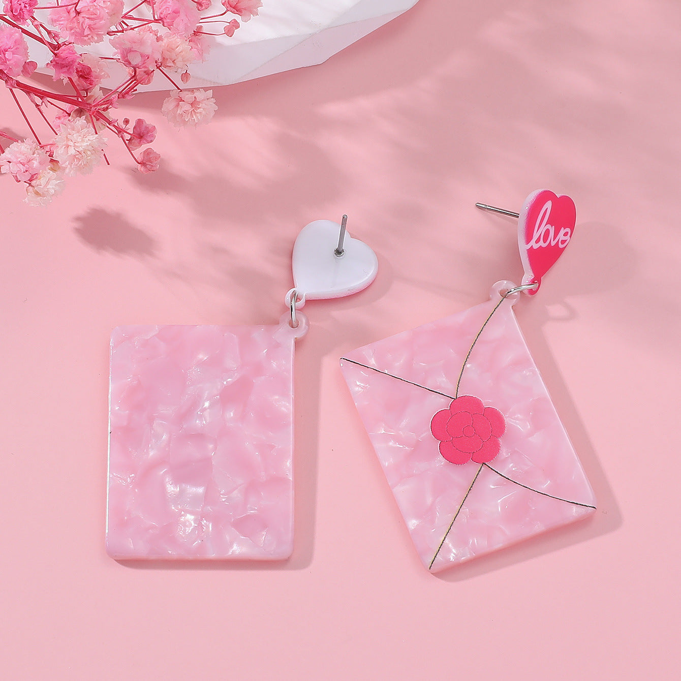 Wholesale Valentine's Day Love Flower Acrylic Earrings