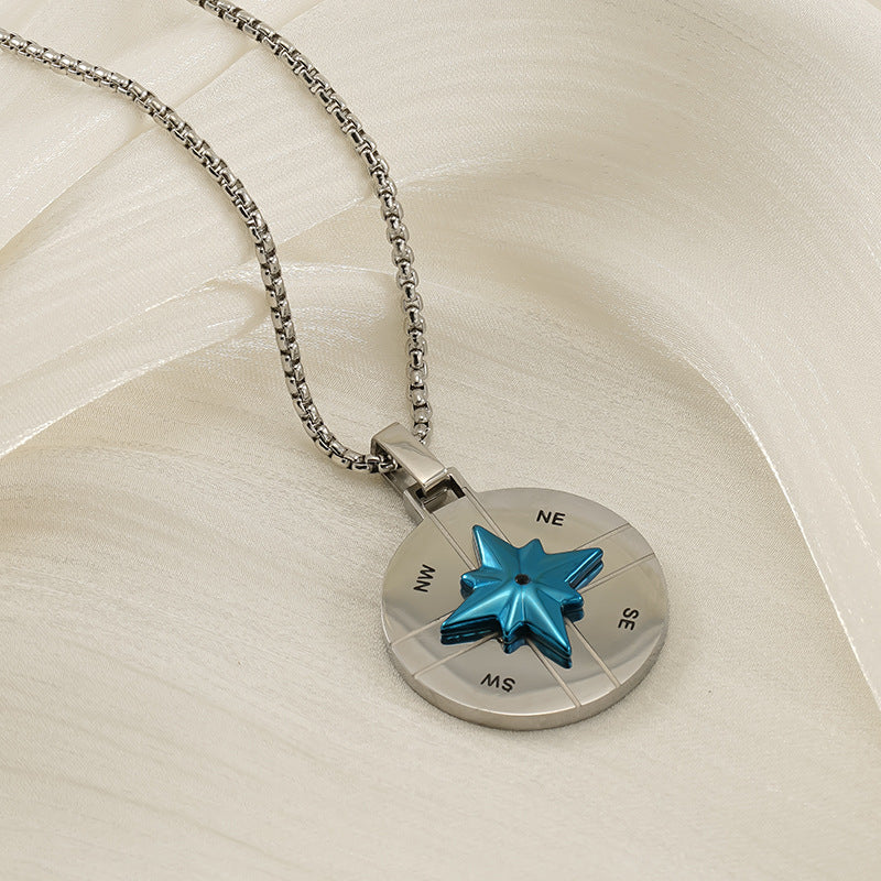 Wholesale Titanium steel round hollow compass vintage Baman star necklace