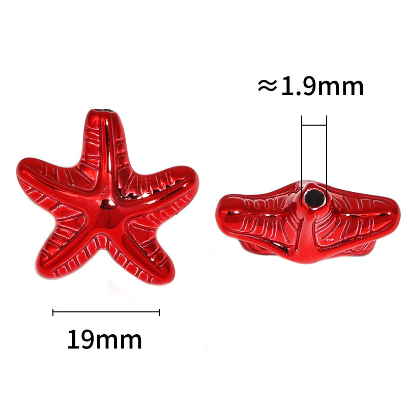Wholesale 100pcs Electroplated Metallic Starfish Acrylic Pentagram Straight Hole DIY Beads