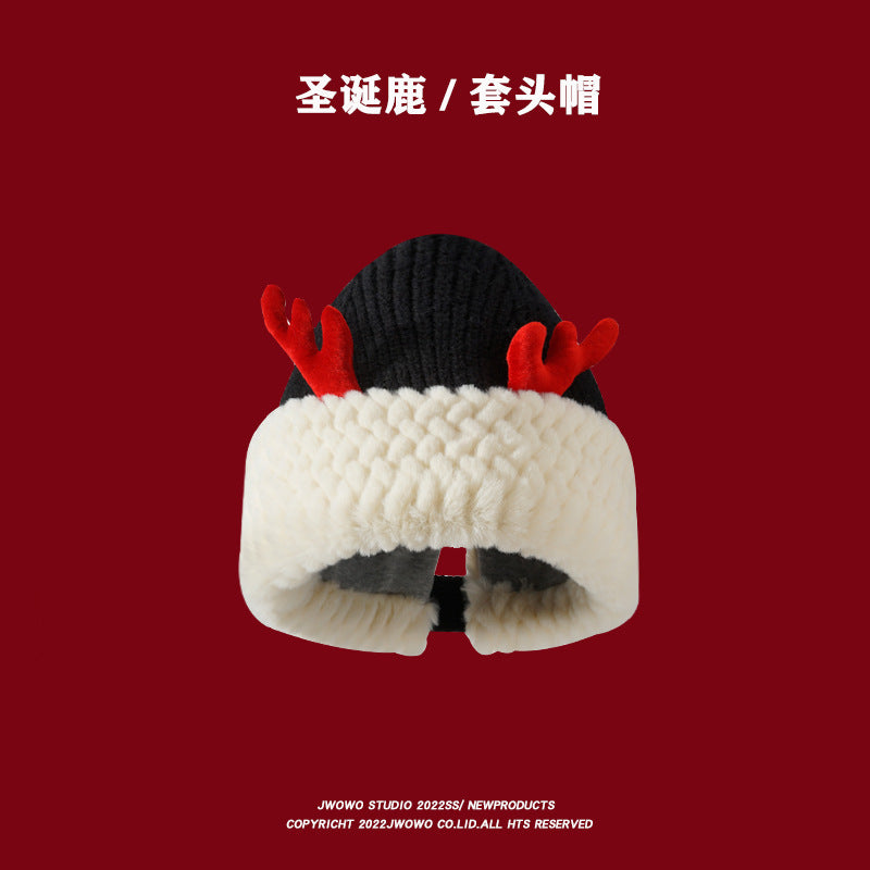 Wholesale Christmas Deer Antler Plush Knitted Hat