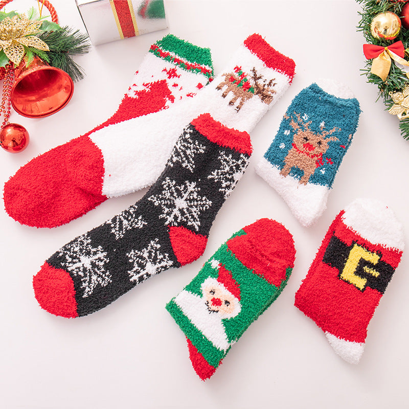 Wholesale Christmas Winter Women's Home Coral Plush Thick Sleeping Socks