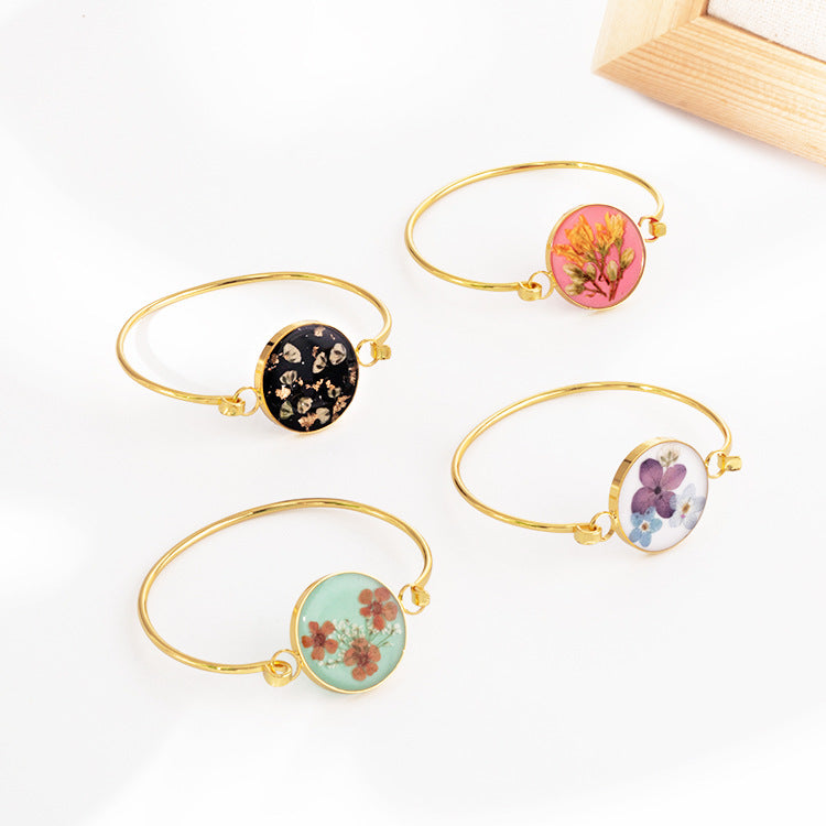 Wholesale 6pcs Dried Flower Resin Copper Simple Bracelet