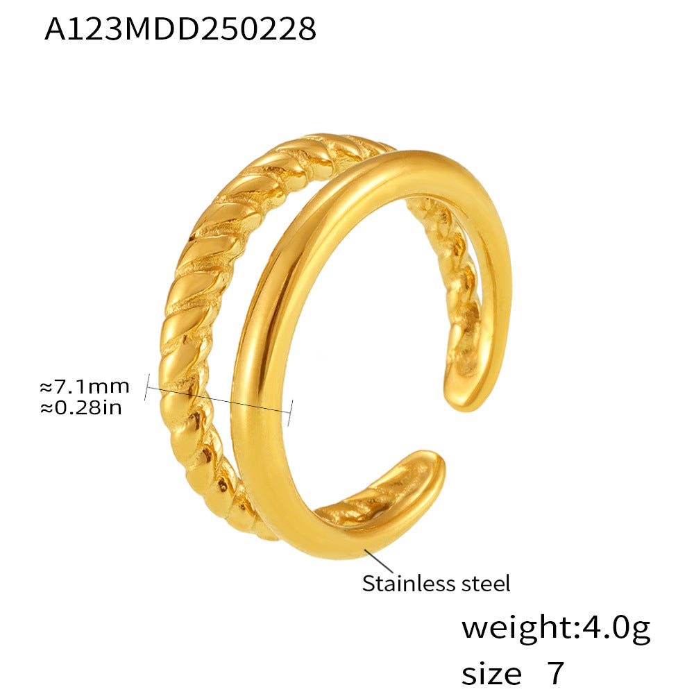Wholesale Gold-plated twisted double-layer open stainless steel ring