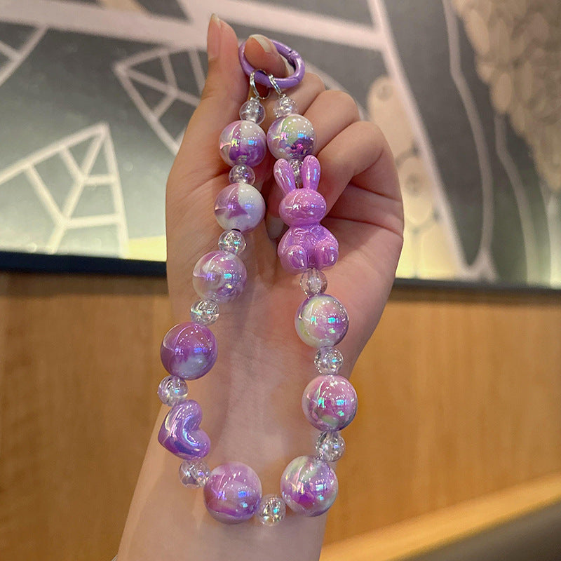 Wholesale Creative Bow Rabbit Beaded Acrylic Beads Color Plated Keychain