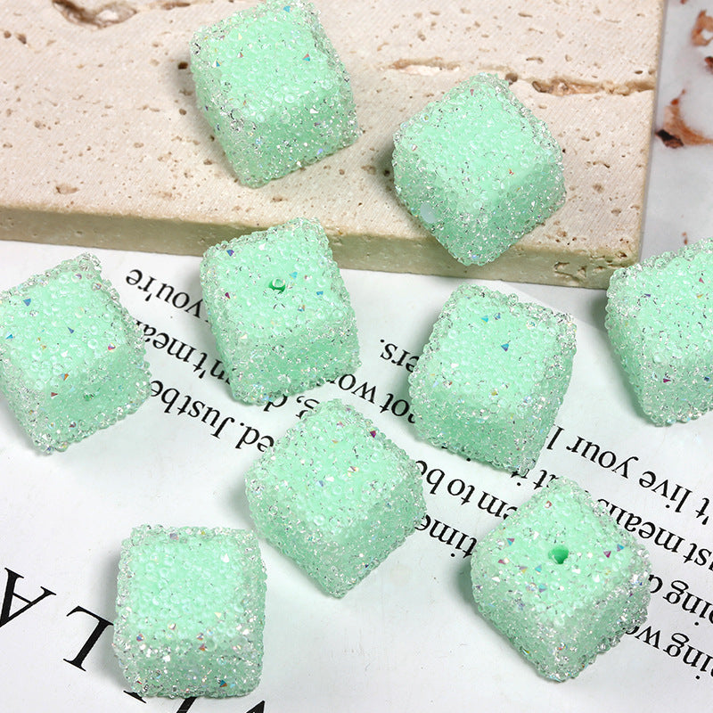 Wholesale 5pcs  Glittery candy-colored rhinestone soft candy square beads