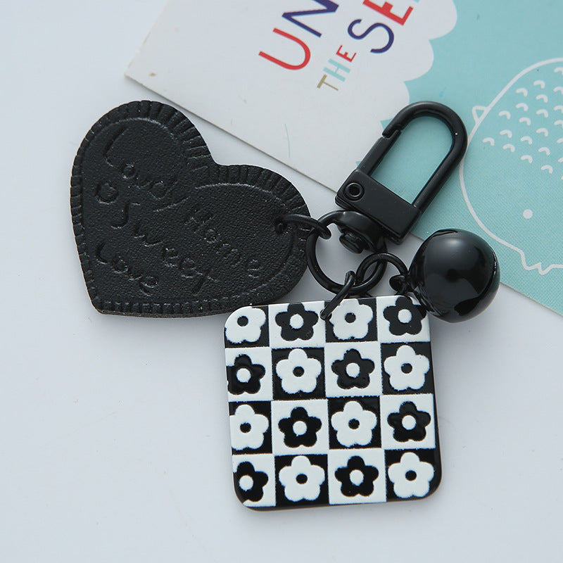 Wholesale Leather Love Square Plaid Striped Acrylic Keychains