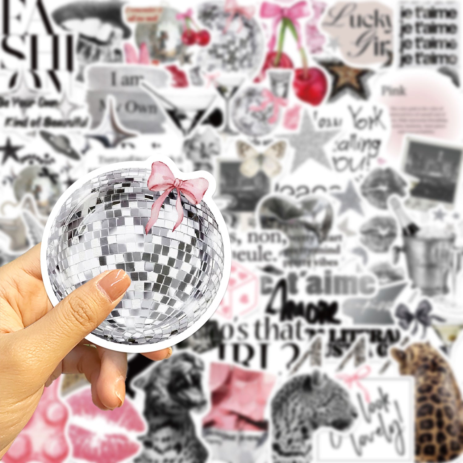 Wholesale 50pcs Silver Lucky Girl Graffiti Waterproof Vinyl Stickers