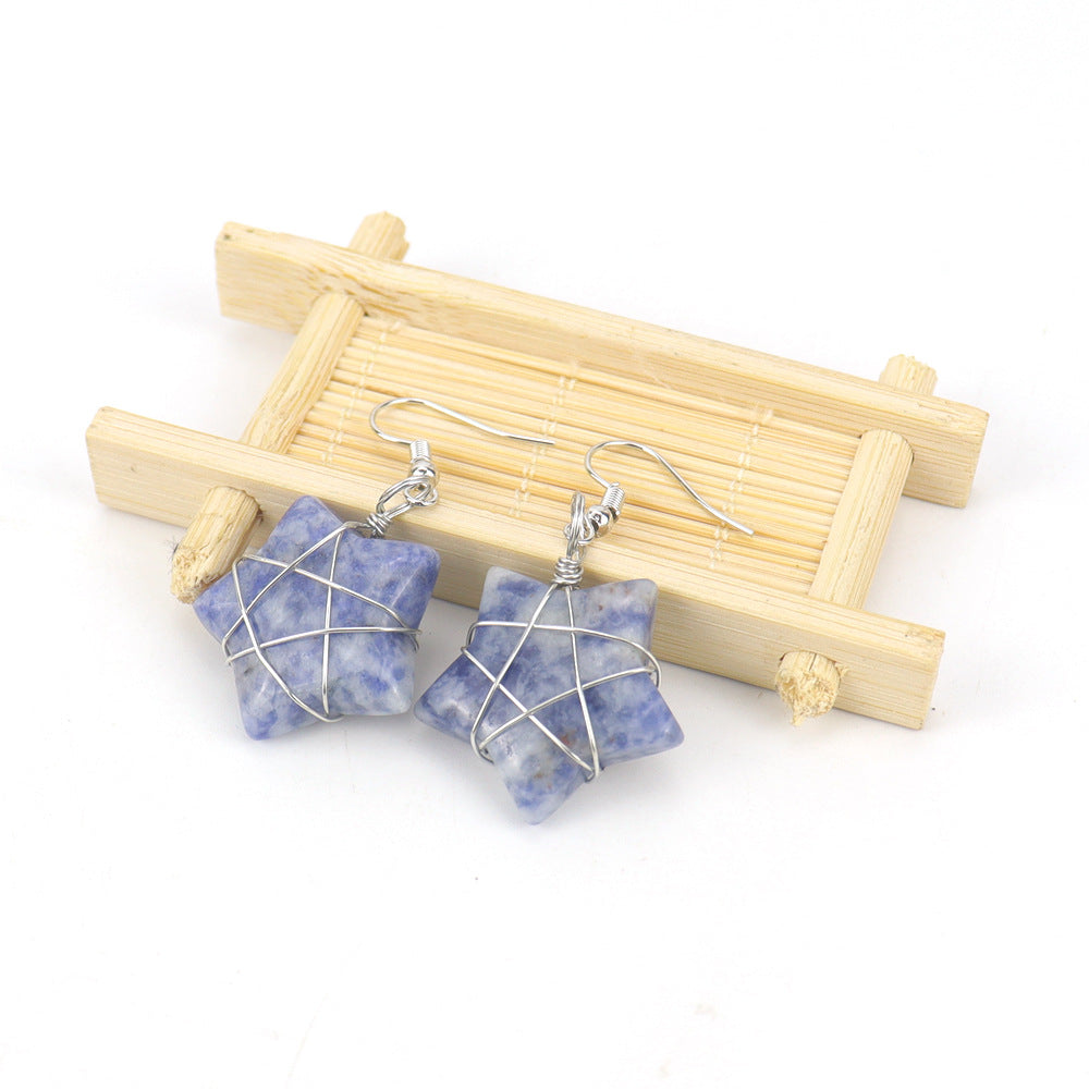 Wholesale Hand-wound Natural Crushed Stone Crystal Tiger Stone Pentagram Earrings