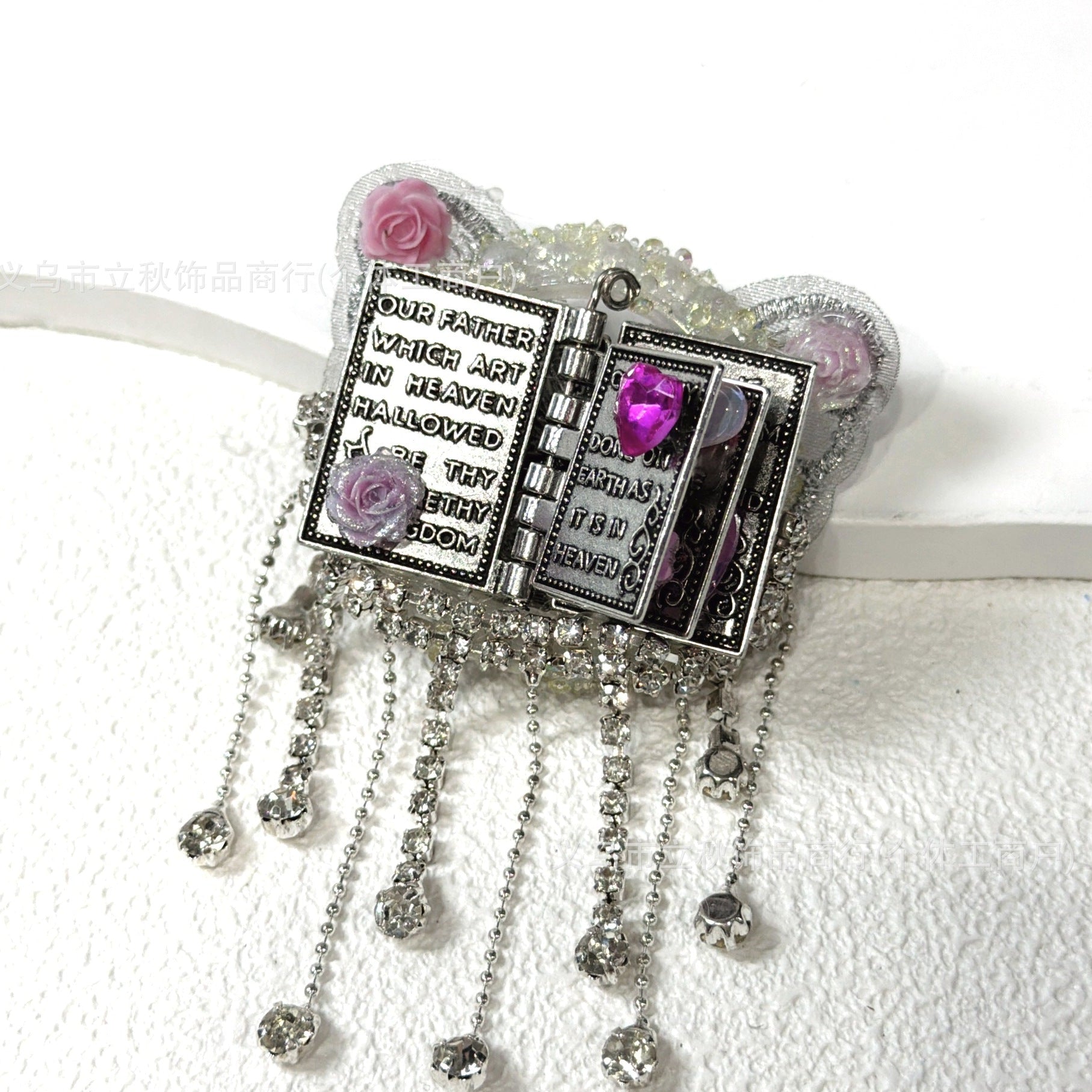 Wholesale Page turning tassel chain scripture with three-dimensional inlaid diamonds and straight hole beads