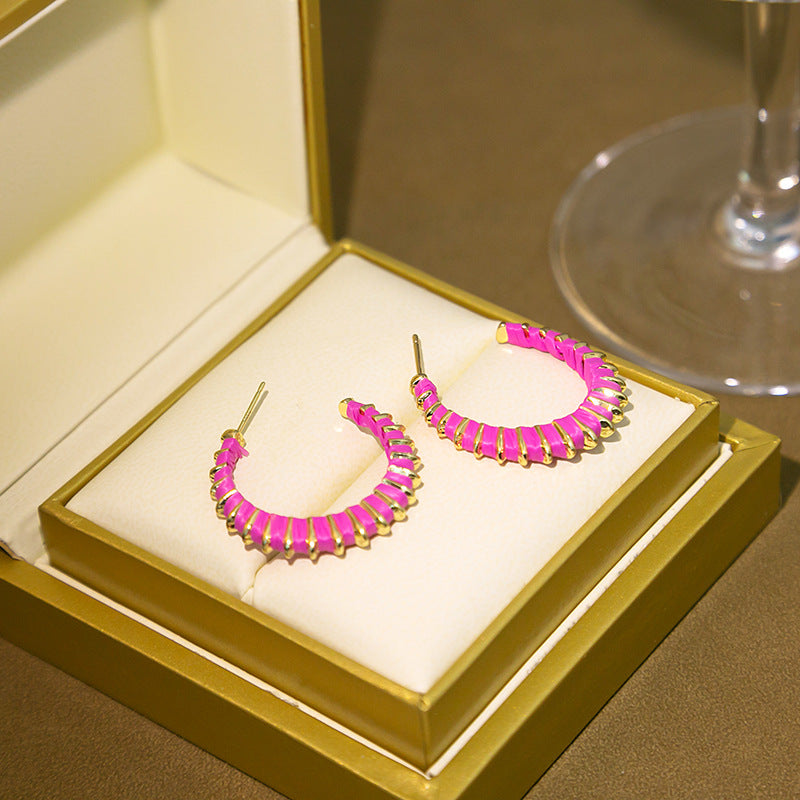 Wholesale of New Products In 2023, Colorful Color Matching C-shaped Metal Earrings