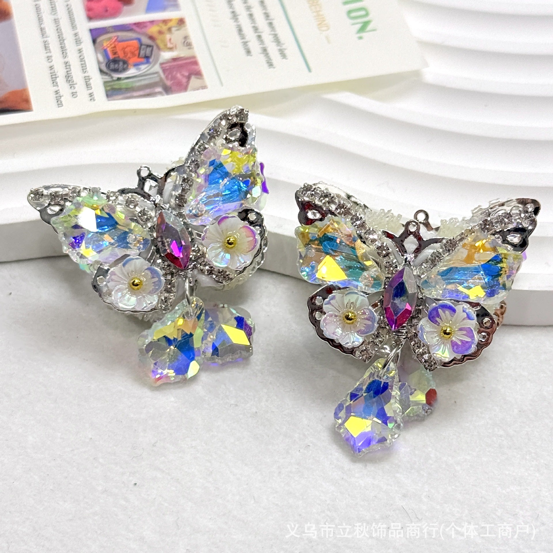 Wholesale 10pcs Alloy crystal butterfly straight hole double-sided beads