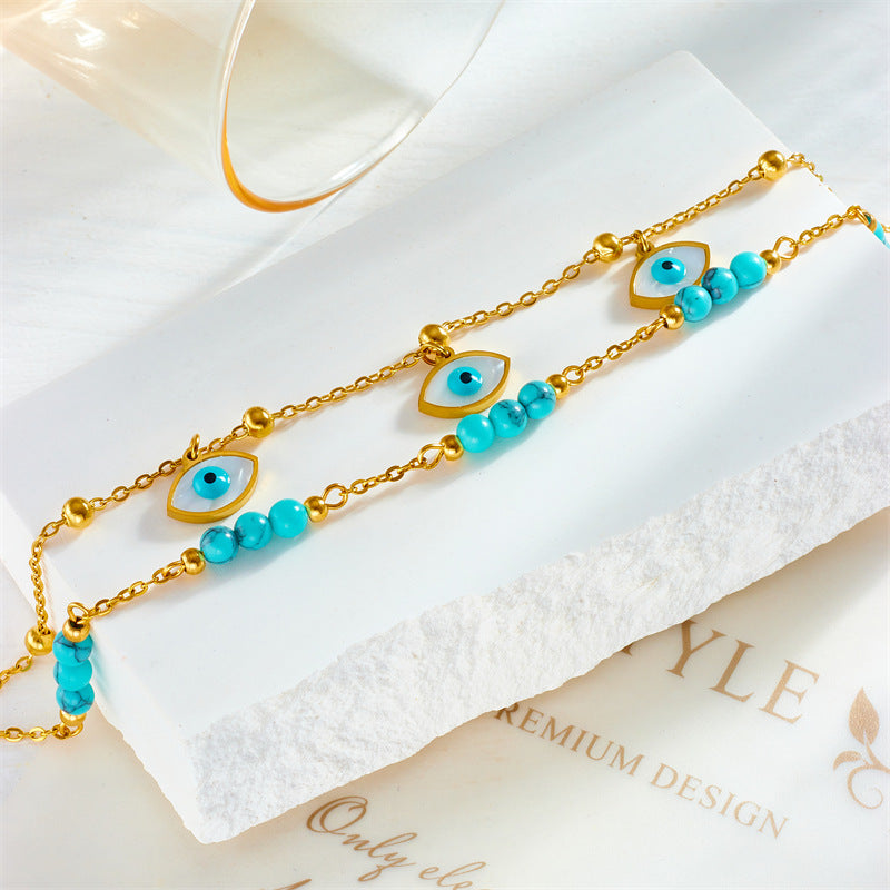 Wholesale Retro Double-layered Five-pointed Star Eye Pendant Anklet