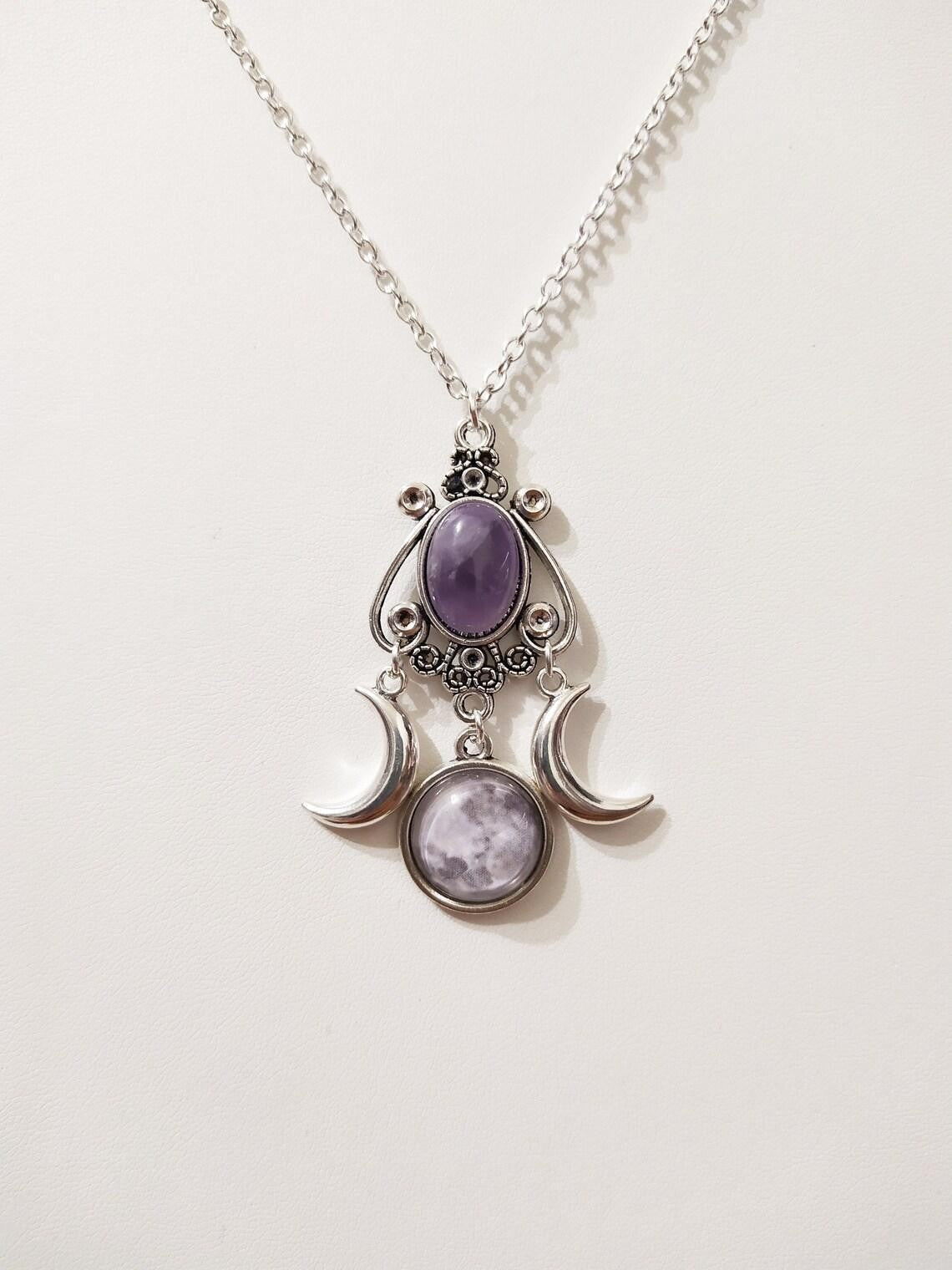Wholesale  Triple Moon Goddess Necklace Amethyst Jewelry Retro Creative Personality Alloy Necklace