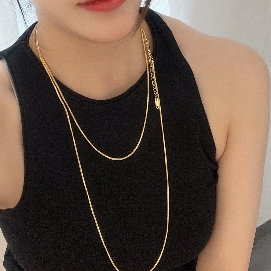 Wholesale Gold-plated square snake bone chain titanium steel necklace