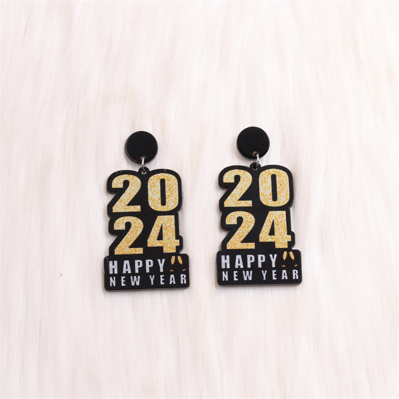 Wholesale 2024 New Year Five-Pointed Star Wine Glass Snowflake Acrylic Earrings