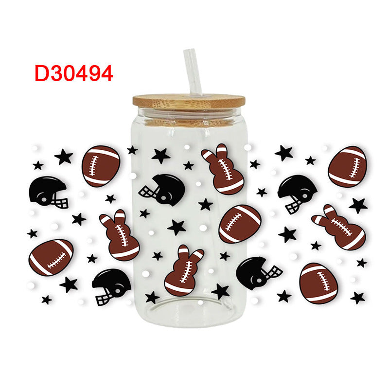 Wholesale Baseball rugby helmet sports 16oz Cup UV DTF Wraps