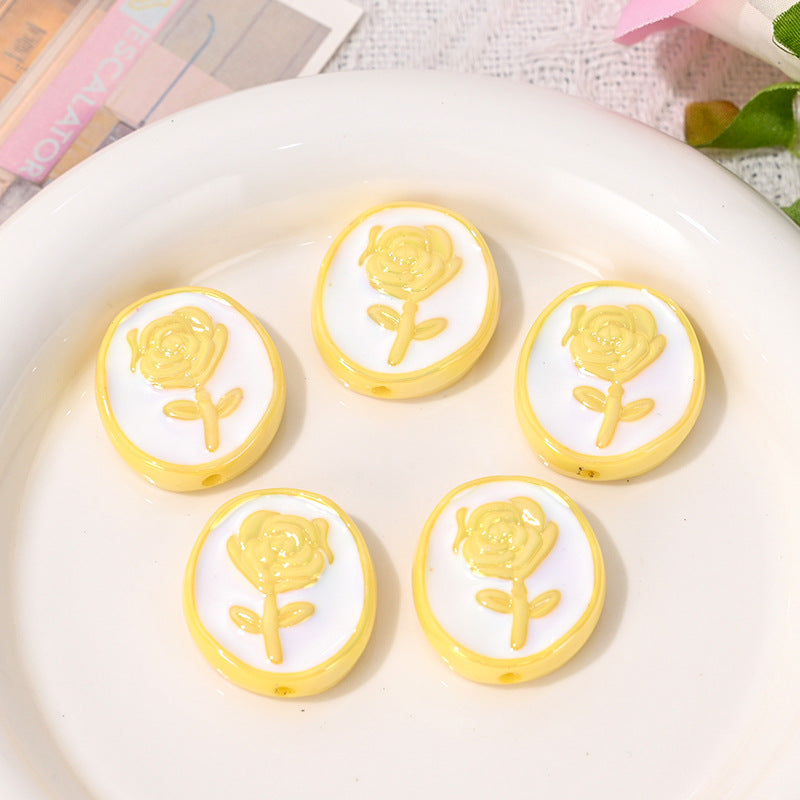 Wholesale  10pcs/pack Double sided rose round cake with straight hole bead   Acrylic Beads