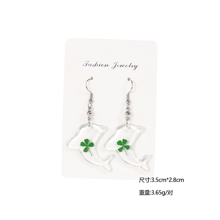 Wholesale 10pcs Four-leaf Clover Natural Specimen Earrings