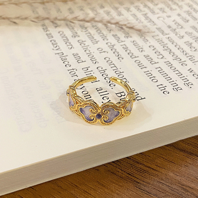 Wholesale Flower bud colored enamel drip pattern ring