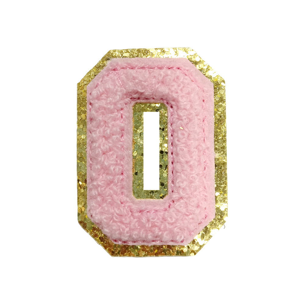 Wholesale Towel Embroidered Self Adhesive Letter Patches A Z Gold Glitter Double Layer Chic DIY Coat Accessory