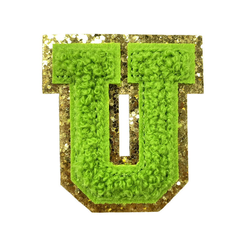 Wholesale Gold Glitter A Z Letter Patches Towel Embroidery Appliques Self Adhesive For Coats Stylish DIY Fashion Accessory