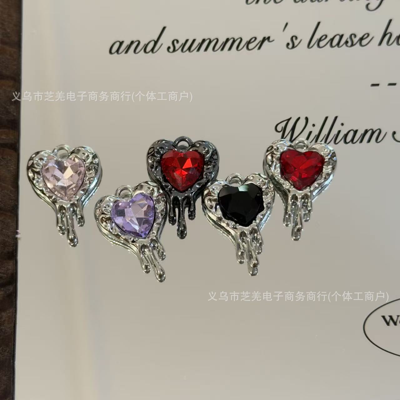 Wholesale 10pcs Colorful zircon melted heart-shaped relief Pendant