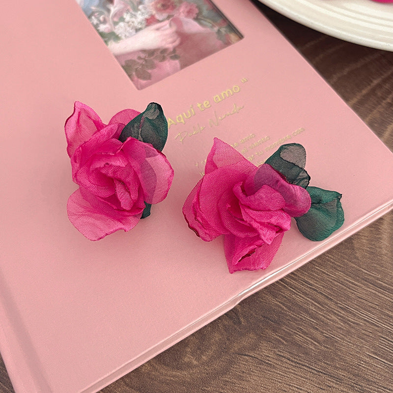 Wholesale Rose Red Flower Love Summer Geometry Sweet Alloy Earrings