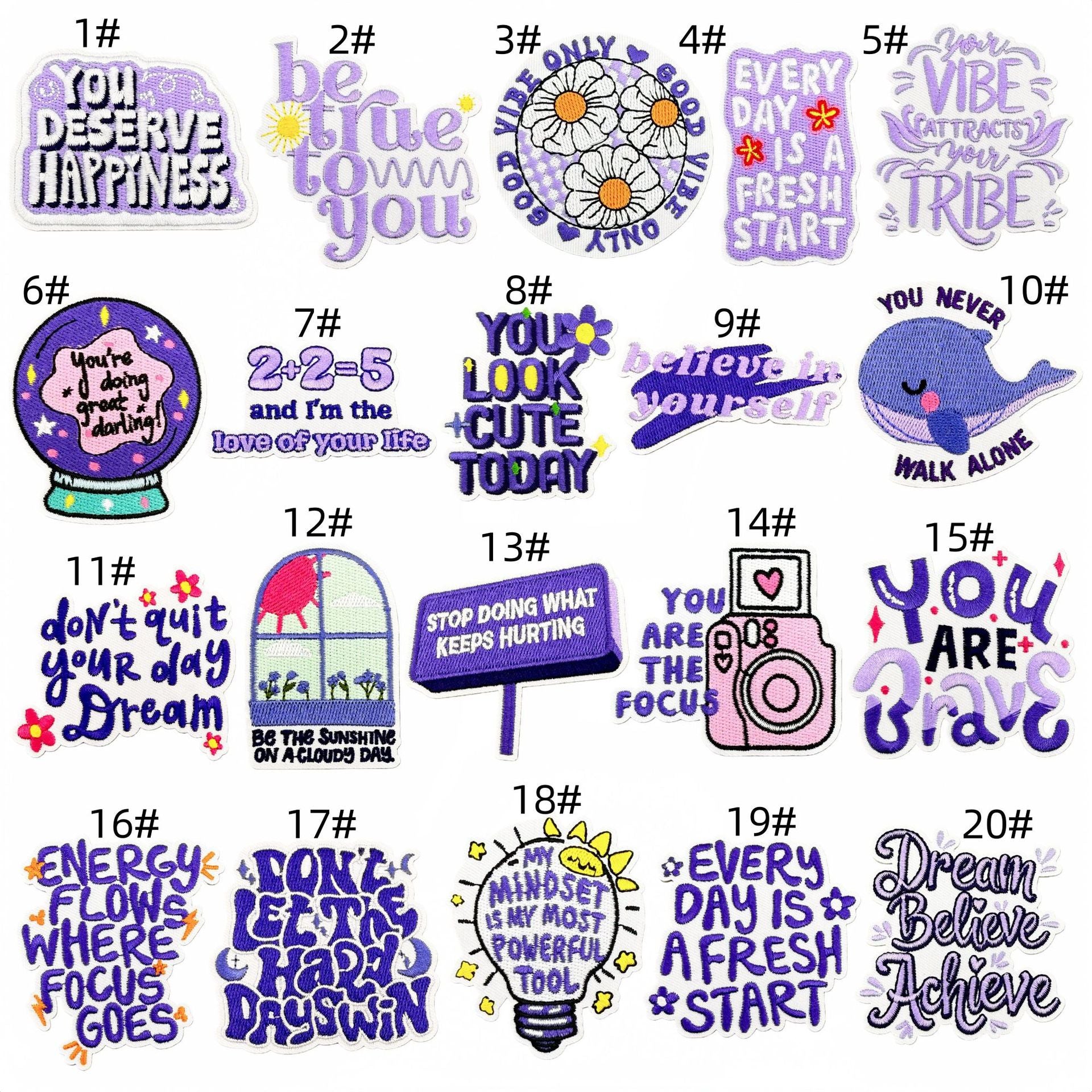 Wholesale Purple Graffiti Inspirational Embroidered Patch Iron On Applique For Clothing Bags DIY Craft