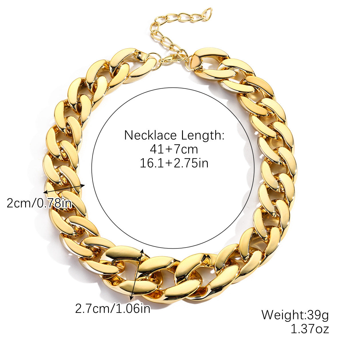 Wholesale Punk Geometric Thick Chain Hip-Hop Necklace Clavicle Chain