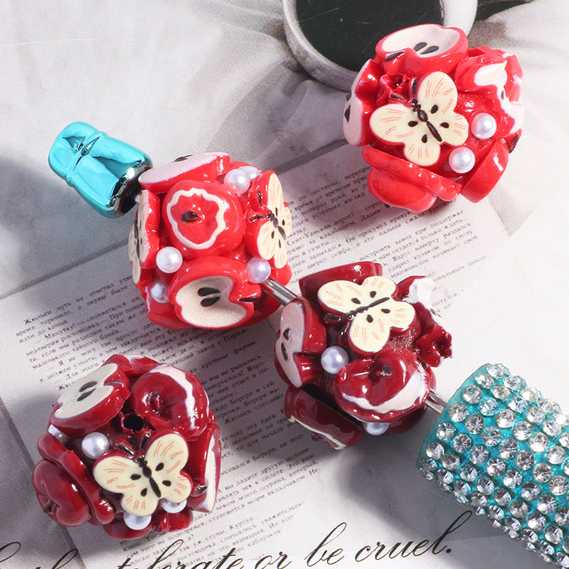 Wholesale 5pcs/pack Butterfly apple core can be worn through the straight hole loose beads diy mobile phone key chain