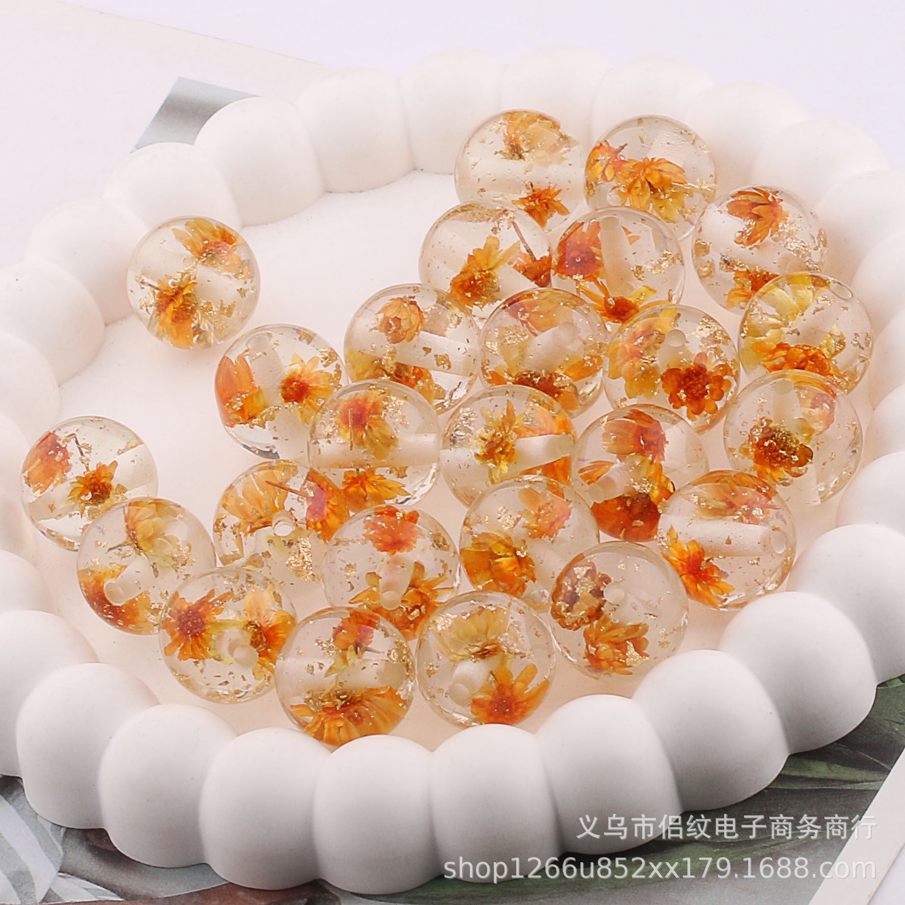 Wholesale 20PCS 16mm Colorful Transparent Resin Gold Foil Straight Hole Balls