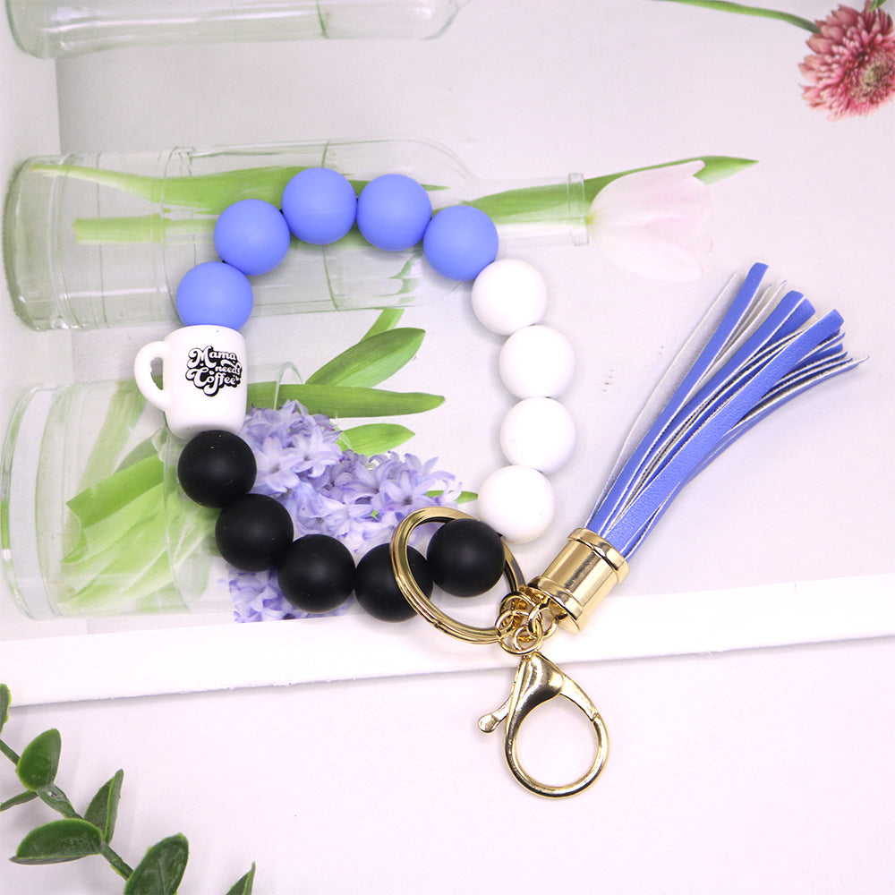 Wholesale MoM Coffee Cup Silicone Beaded Wrist Keychain