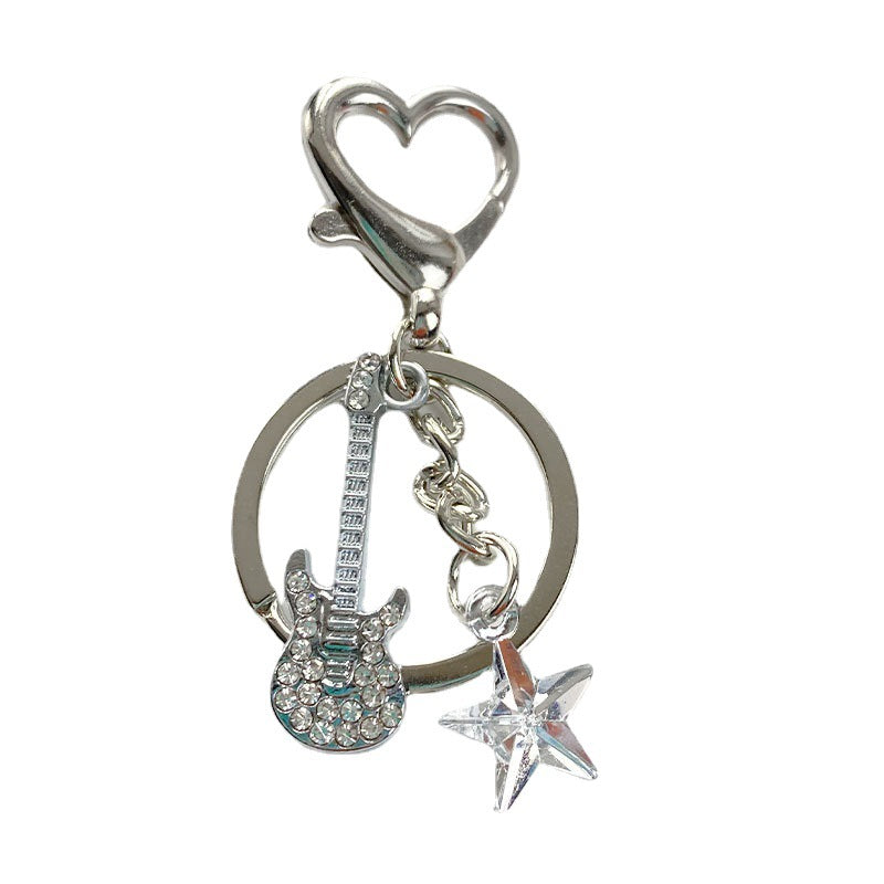 Wholesale Flash Diamond Guitar Pentagram Keychains