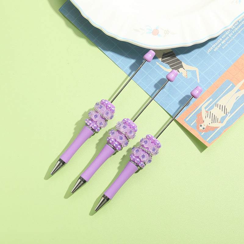 Wholesale 10pcs Beadable Pens Heavy Handmade Flower Chain DIY Replacement Core Ballpoint Pen