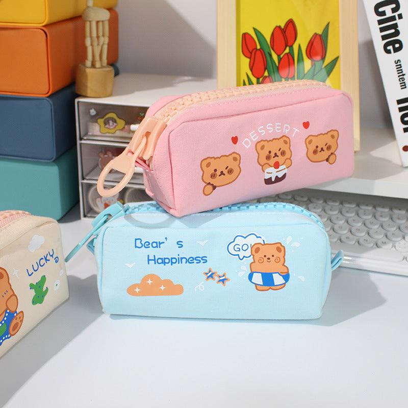 Wholesale Large Zipper and Large Capacity Cute Canvas Pen Bags