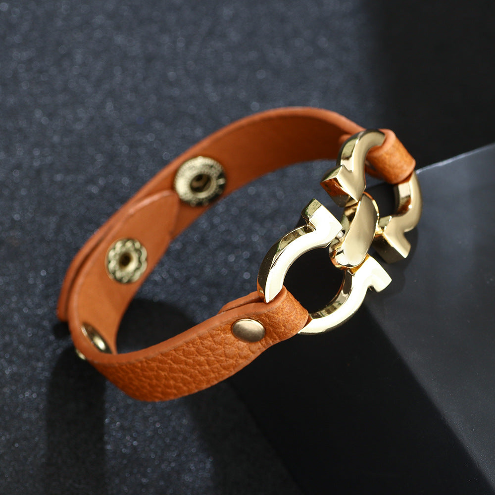 Wholesale PU leather alloy geometric leather personalized bracelet