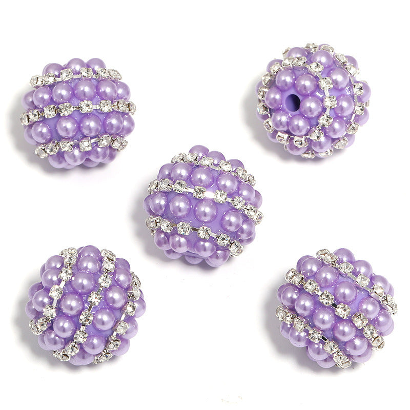 Wholesale 5pcs Candy-colored pearl rhinestone ball with straight hole