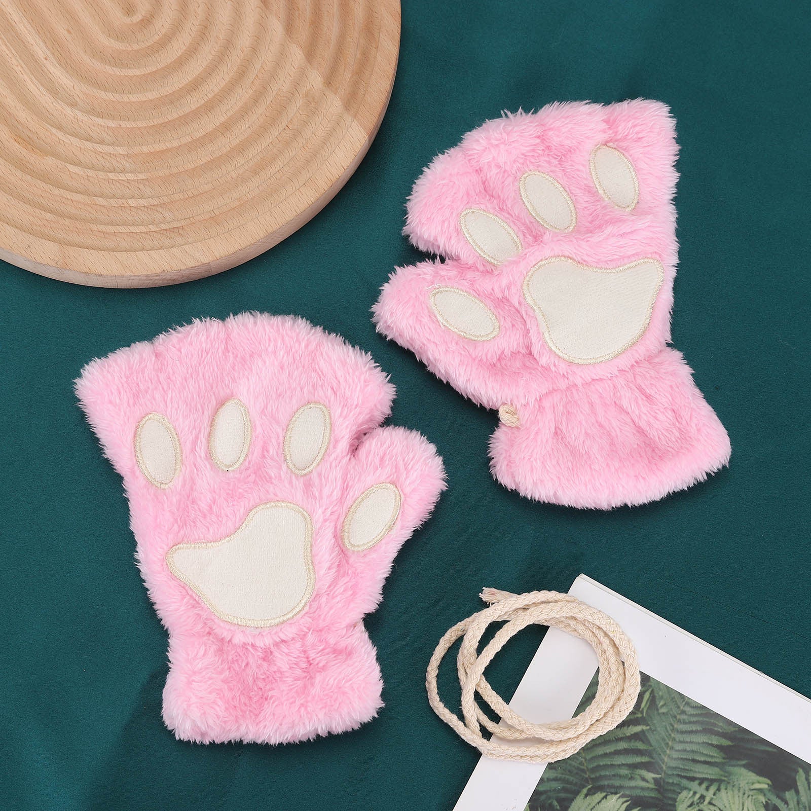 Wholesale Winter Fingerless Thickened Bear Paw Plush Half Finger Gloves