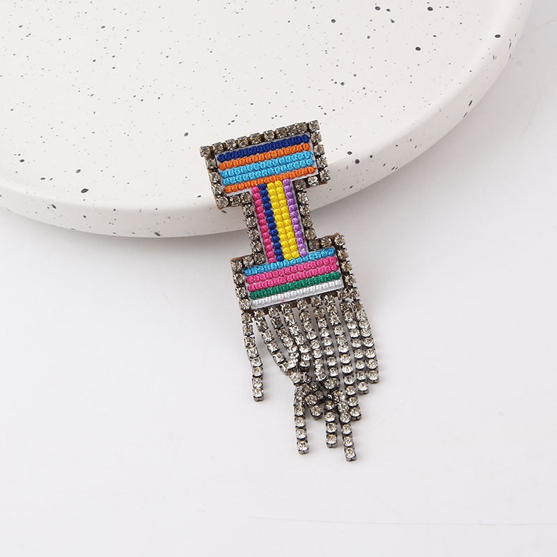 Wholesale Colorful Diamond Letter Tassel Brooch