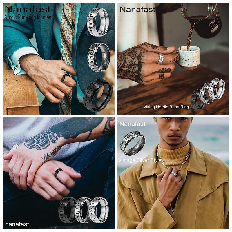 Wholesale Vintage Nordic Viking Rune Titanium Steel Ring