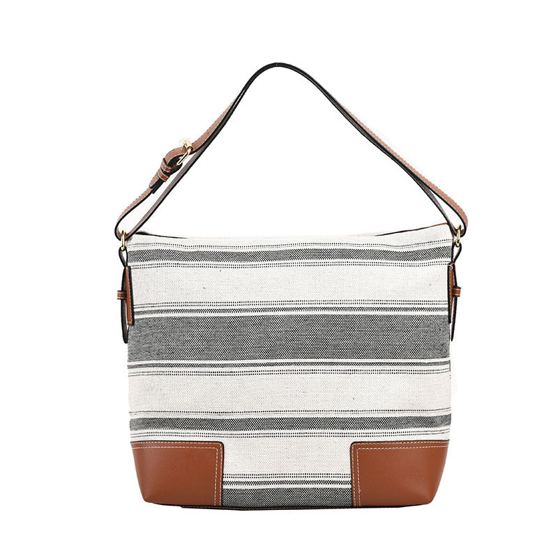 Wholesale Contrast Color Striped Canvas Bag Large Capacity Shoulder Bag Casual Crossbody Bag