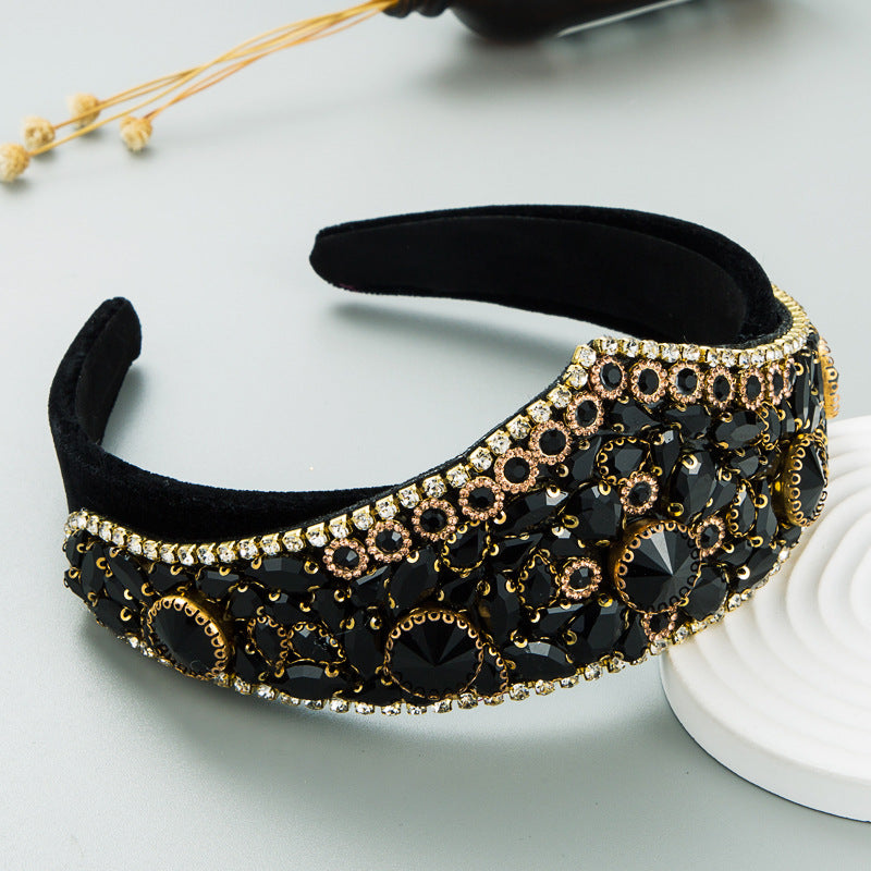 Wholesale Baroque retro wide edged diamond studded headband
