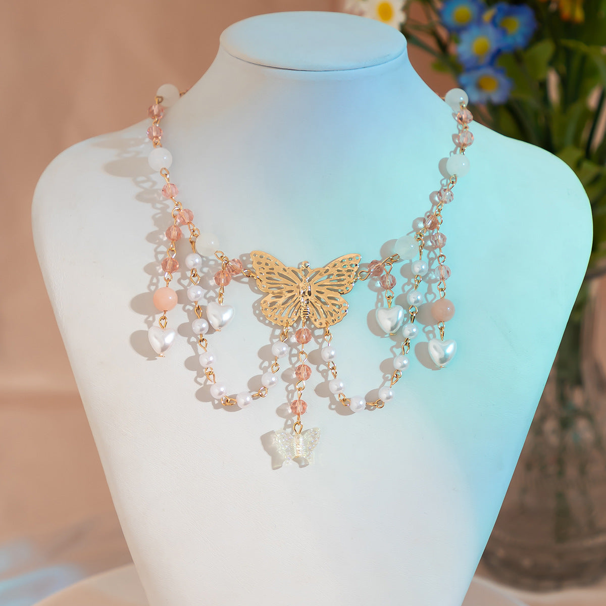 Wholesale Sweet Design Feeling Pearl Sweet Cool Y2K Butterfly Alloy Necklace