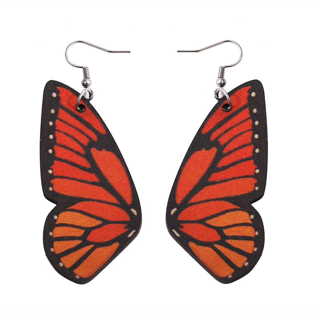 Wholesale bohemian butterfly wing earrings double sided wooden earrings