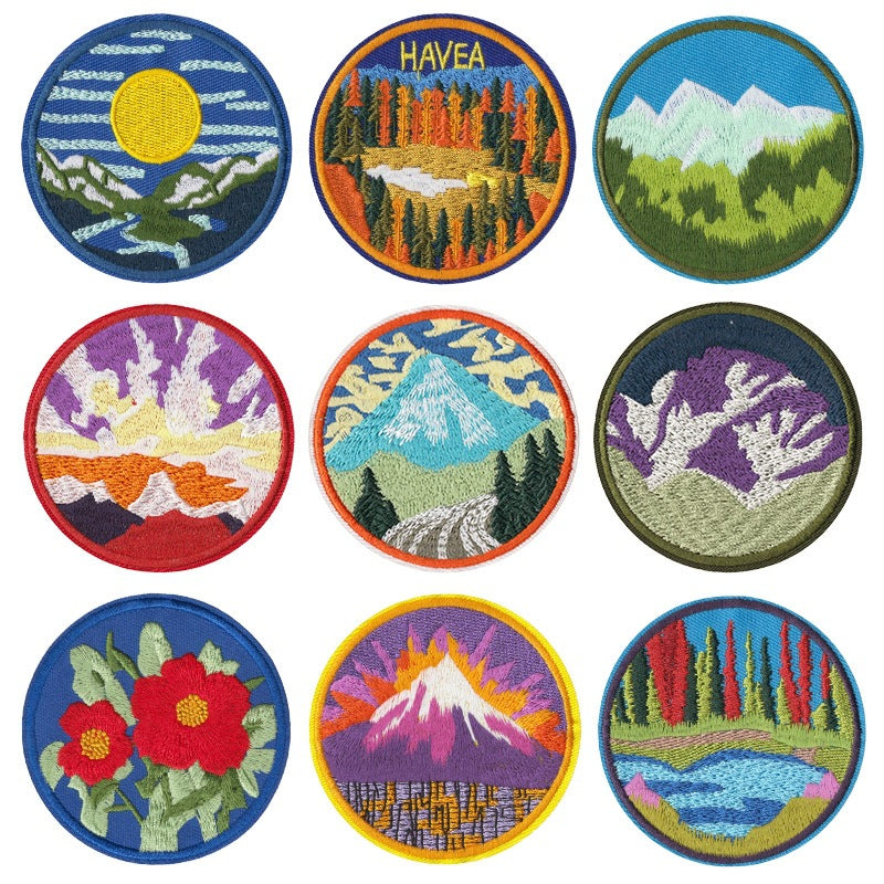 Wholesale Mountain Sunset Ocean Embroidered Iron On Patch Set Of 9 For Outdoor Camping Towel Bag Decorative Gift
