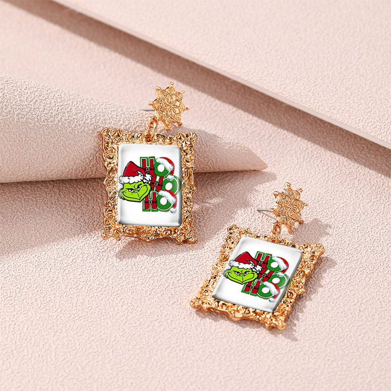 Wholesale Christmas Vintage Gold Geometric Square Frame Earrings