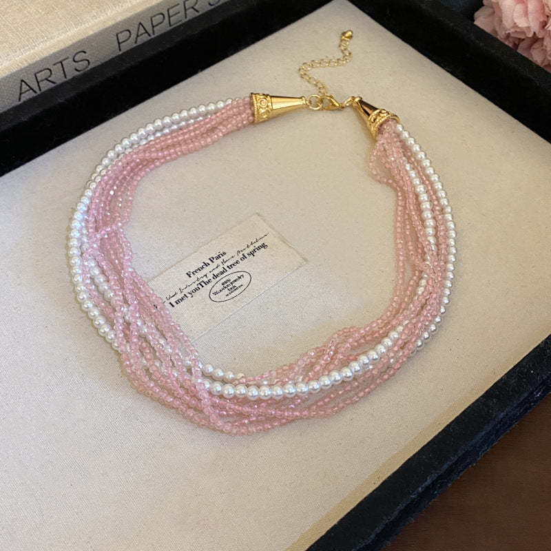 Wholesale Vintage Multi-layered Crystal Pearl Necklace Stylish and Elegant Clavicle Chain